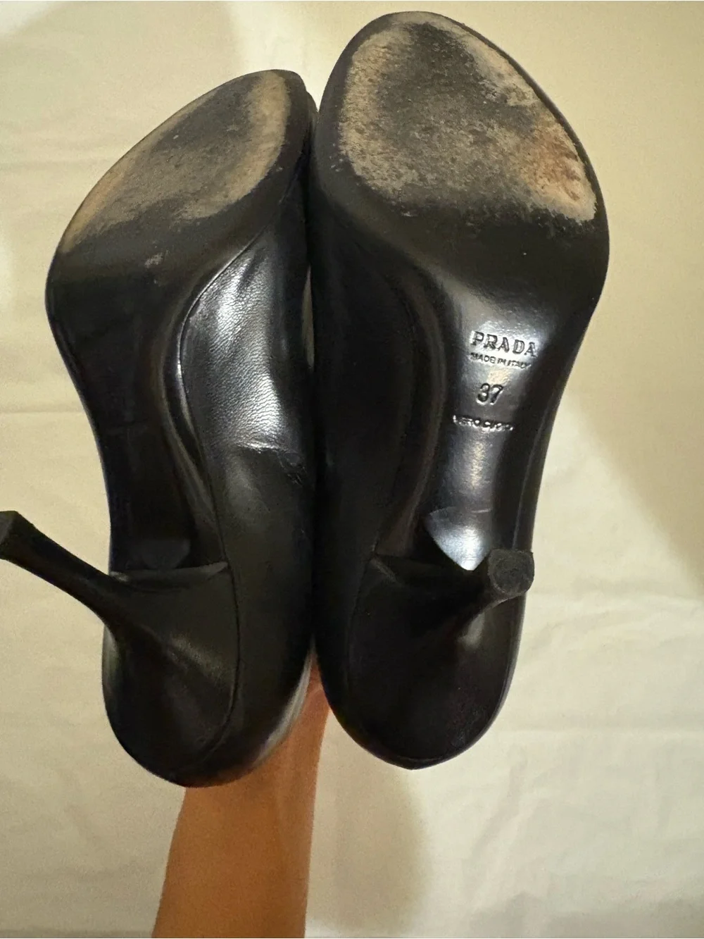 PRADA black leather peep toe heels